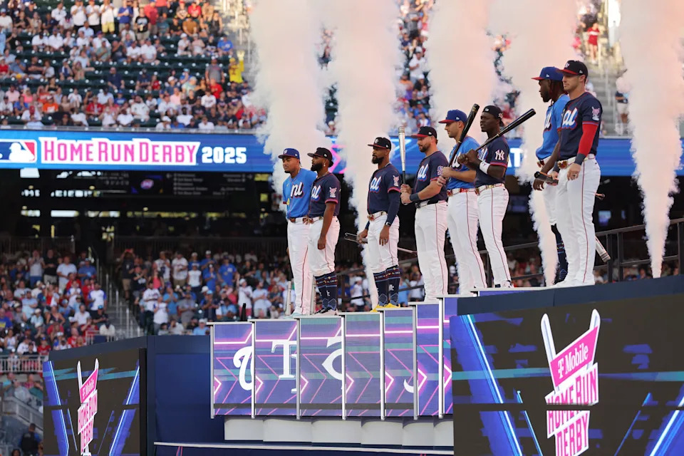 ATLANTA, GEORGIA - JULY 14: Participants in the Home Run Derby are introduced at Truist Park on July 14, 2025 in Atlanta, Georgia.  (Photo by Jamie Squire/Getty Images)