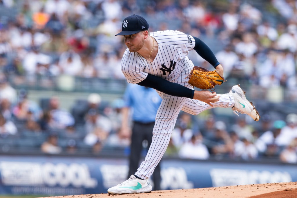 Clarke Schmidt #36 of the New York Yankees throws a pitch in the first inning against the Athletics at Yankee Stadium, Saturday, June 28, 2025.