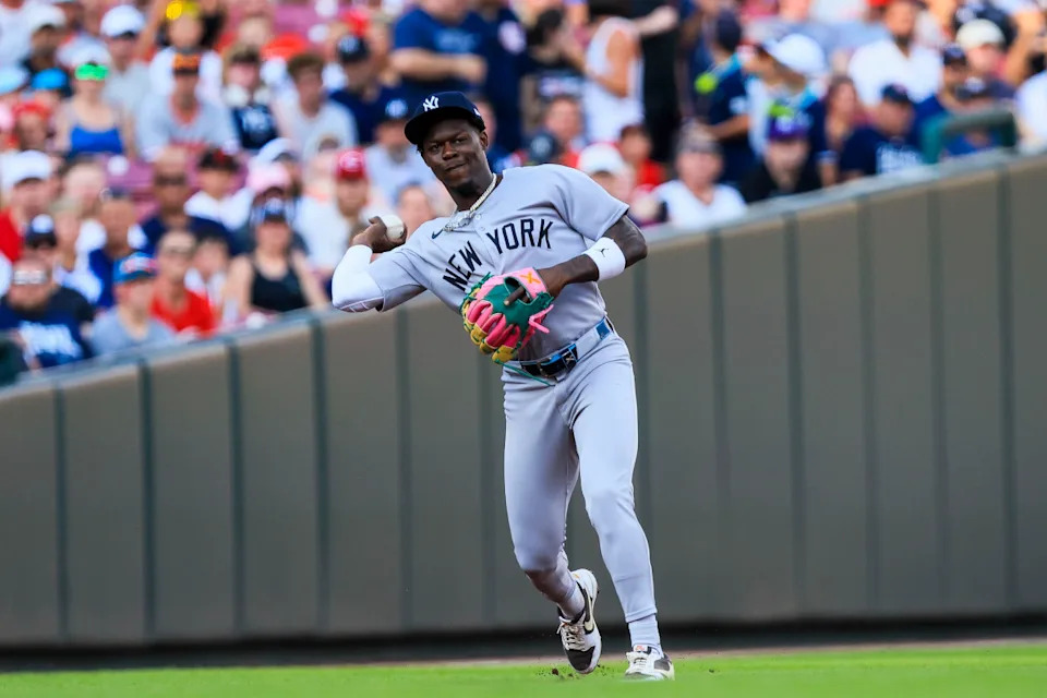 New York Yankees third baseman Jazz Chisholm (13).© Katie Stratman-Imagn Images