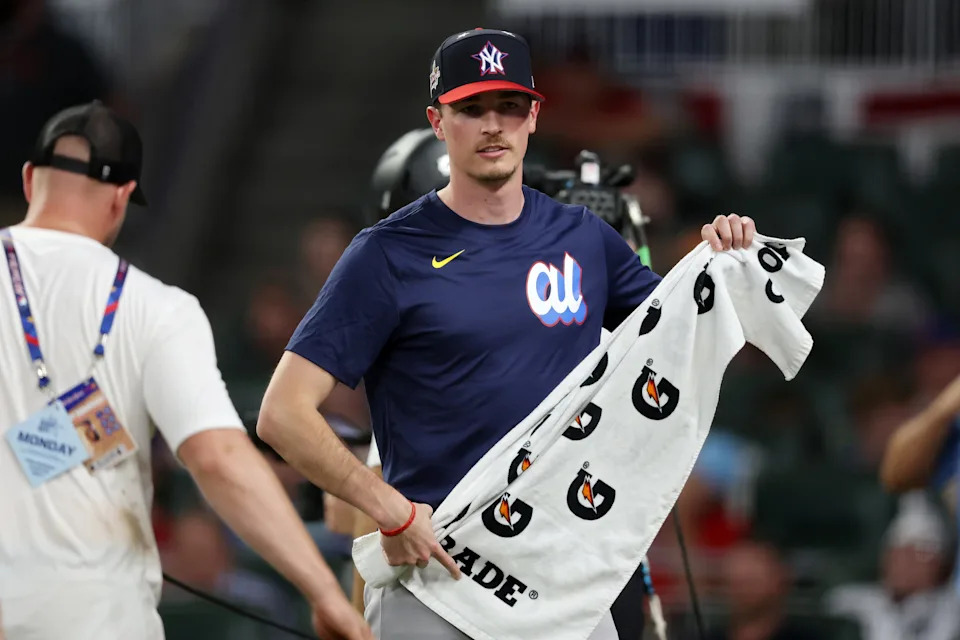 ATLANTA, GEORGIA - JULY 14: Max Fried #54 of the New York Yankees looks on during the Home Run Derby at Truist Park on July 14, 2025 in Atlanta, Georgia.  (Photo by Kevin C. Cox/Getty Images)