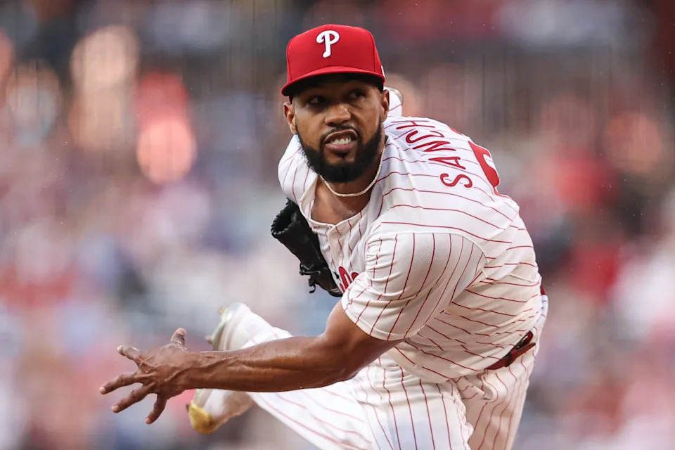 Philadelphia Phillies pitcher Cristopher Sanchez (61) throws a pitch against the San Diego Padres during the fourth inning at Citizens Bank Park.Bill Streicher-Imagn Images