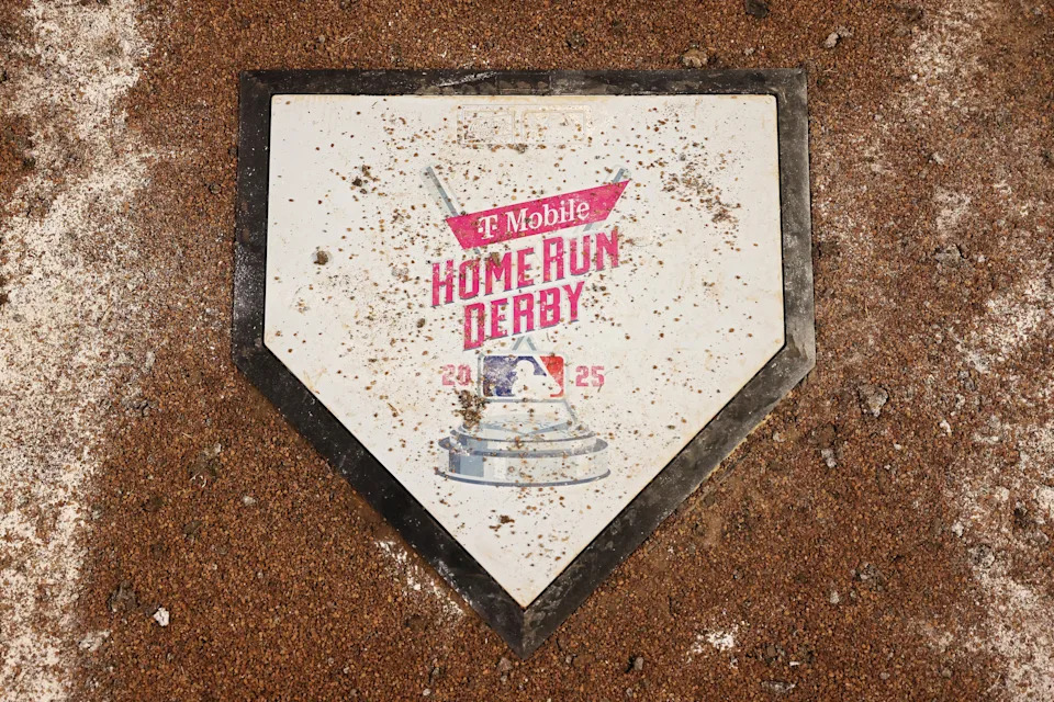 ATLANTA, GEORGIA - JULY 14: A detailed view of home plate is seen following the Home Run Derby at Truist Park on July 14, 2025 in Atlanta, Georgia.  (Photo by Jamie Squire/Getty Images)