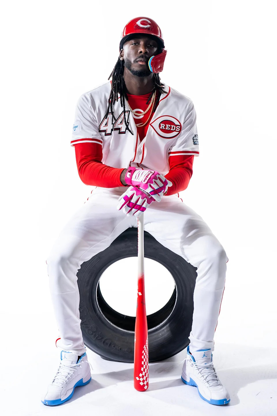 ATLANTA, GA - MAY 06: Elly De La Cruz #44 of the Cincinnati Reds during the MLB Speedway Classic uniform shoot at Truist Park on Tuesday, May 6, 2025 in Atlanta, Georgia. (Photo by Daniel Shirey/MLB Photos via Getty Images)