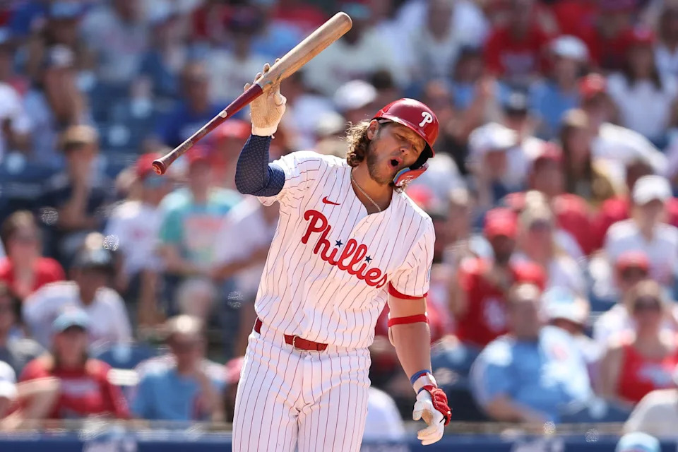 Philadelphia Phillies third base Alec Bohm (28) © Bill Streicher-Imagn Images