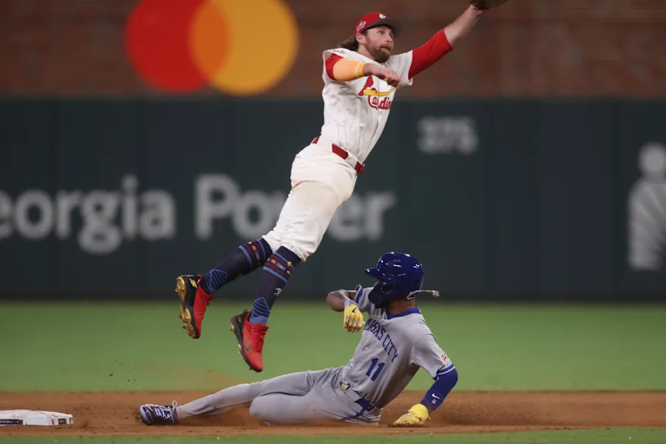 St. Louis Cardinals second baseman Brendan Donovan recorded two hits as the National League defeated the American League in a back-and-forth game. © Brett Davis-Imagn Images