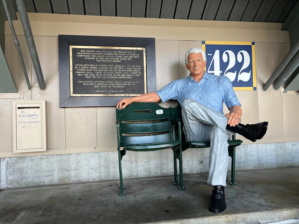 The Bob Uecker seats remain a popular destination at Milwaukee Brewers games in section 422 of American Family Field.