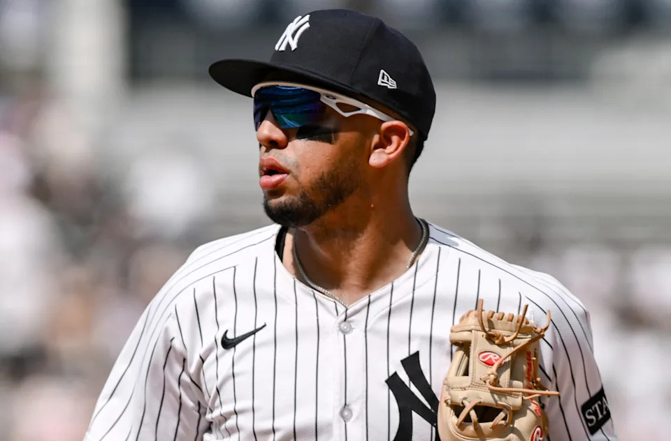 New York Yankees third baseman Oswald PerazaJohn Jones-Imagn Images
