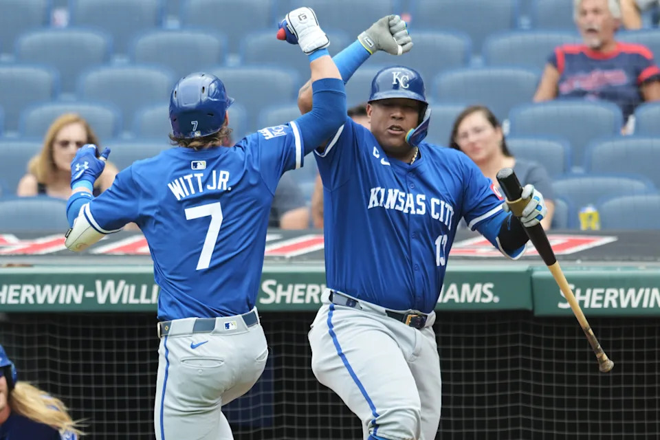 Kansas City Royals shortstop Bobby Witt Jr. (7) and designated hitter Salvador Perez (13).Ken Blaze-Imagn Images