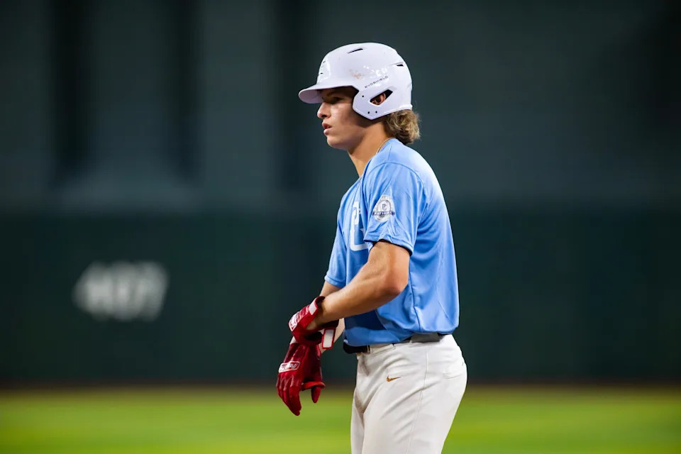 Jul 1, 2024; Phoenix, AZ, USA; Mill Creek High School infielder Daniel Pierce during the Perfect Game National Showcase high school baseball game at Chase Field. Mandatory Credit: Mark J. Rebilas-USA TODAY Sports