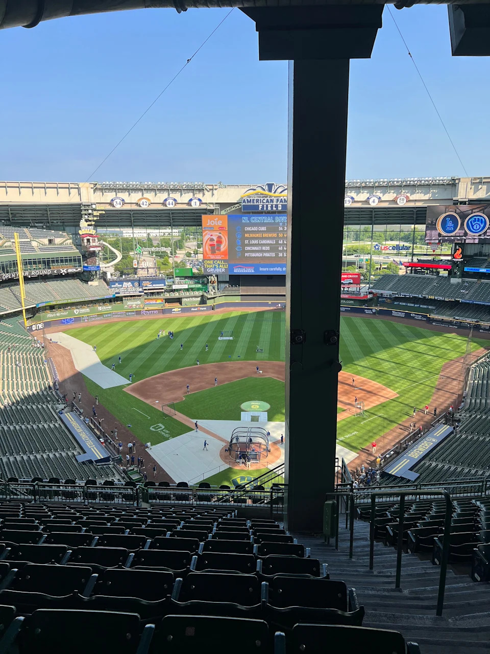 The view from Milwaukee Brewers legend Bob Uecker's seats in section 422 of America Family Field lives up to the joke of his 1984 Miller Lite commercial when he expected he "must be in the front row."
