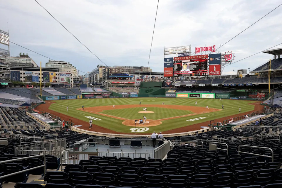 WASHINGTON, DC - JULY 23: Max Scherzer #31 of the Washington Nationals throws a pitch against the New York Yankees during the first inning in the game at Nationals Park on July 23, 2020 in Washington, DC. (Photo by Rob Carr/Getty Images)