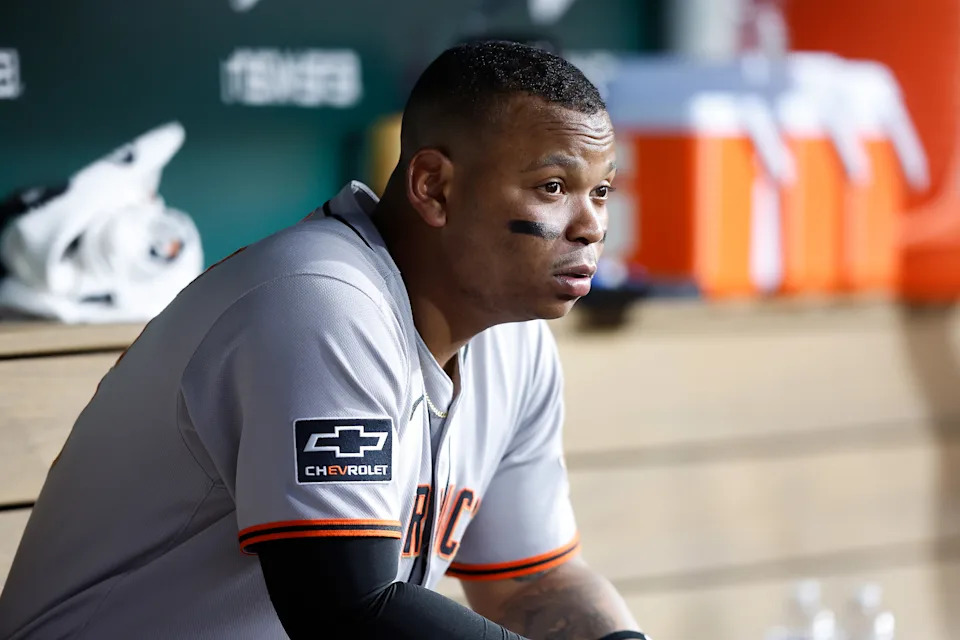 SACRAMENTO, CALIFORNIA - JULY 06: Rafael Devers #16 of the San Francisco Giants looks on from the dugout after scoring against the Athletics at Sutter Health Park on July 06, 2025 in Sacramento, California. (Photo by Lachlan Cunningham/Getty Images)