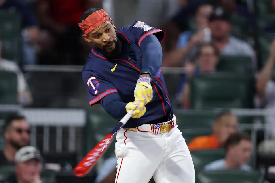 ATLANTA, GEORGIA - JULY 14: Byron Buxton #25 of the Minnesota Twins competes during the Home Run Derby at Truist Park on July 14, 2025 in Atlanta, Georgia.  (Photo by Jamie Squire/Getty Images)