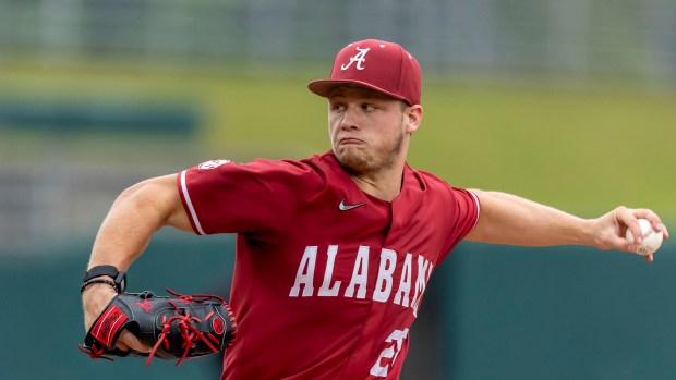 Alabama utility Kade Snell (28) during an NCAA baseball game on Tuesday, April 9, 2024, in Tuscaloosa, Ala. (AP Photo/Vasha Hunt)