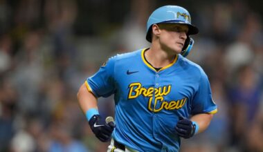 Milwaukee Brewers' Andrew Vaughn rounds the bases after hitting a solo home run during the seventh inning of a baseball game against the Washington Nationals, Friday, July 11, 2025, in Milwaukee. (AP Photo/Aaron Gash)