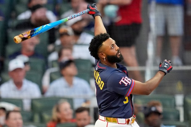 The Tampa Bay Rays’ Junior Caminero competes during the MLB...