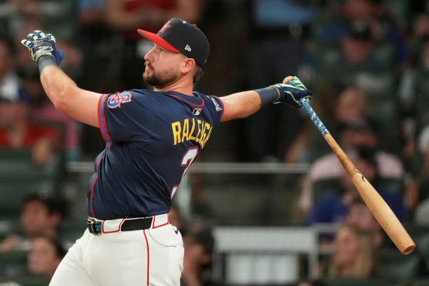 The Seattle Mariners’ Cal Raleigh competes during the MLB All-Star...
