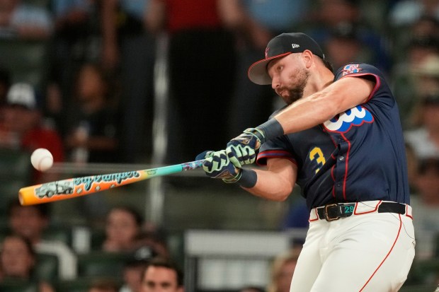 The Seattle Mariners’ Cal Raleigh competes during the MLB baseball...