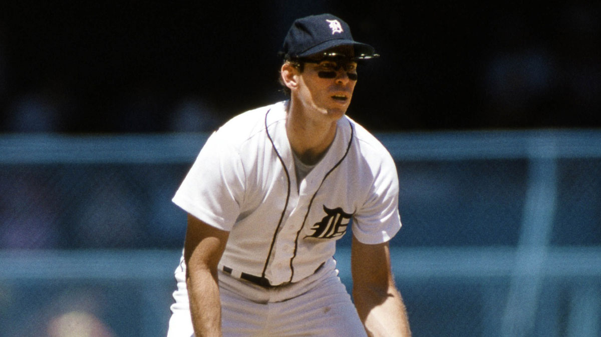 Detroit Tigers infielder Alan Trammell in action against the California Angels at Tiger Stadium. 