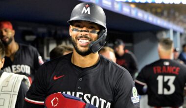 Minnesota Twins shortstop Carlos Correa (4) in the dugout after scoring a run against the Los Angeles Dodgers at Dodger Stadium. (file photo)