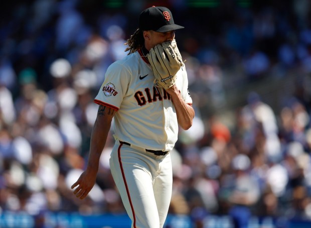San Francisco Giants' Spencer Bivens (76) walks off the field after the final out of the top of the 11th inning against the Los Angeles Dodgers at Oracle Park in San Francisco, Calif., on Sunday, July 13, 2025. (Nhat V. Meyer/Bay Area News Group)