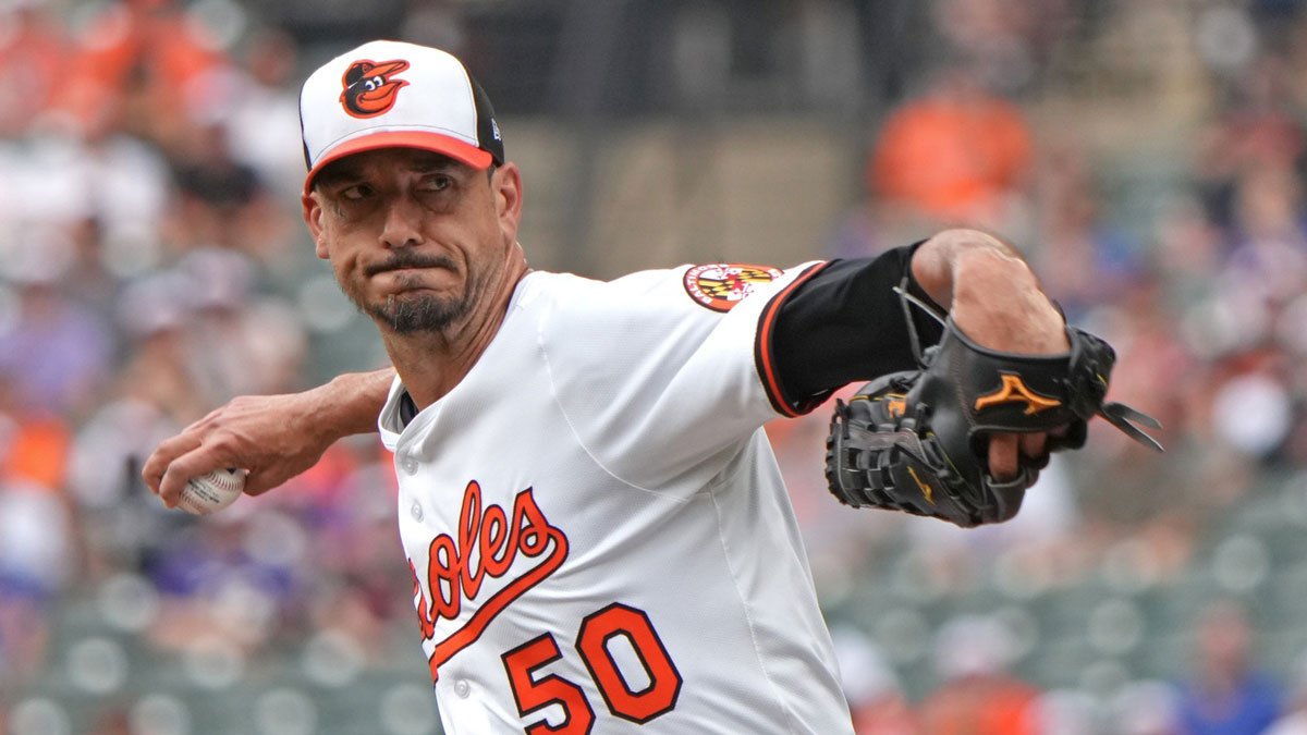 Baltimore Orioles pitcher Charlie Morton (50) delivers in the first inning against the New York Mets at Oriole Park at Camden Yards. Mandatory Credit: Mitch Stringer-Imagn Images