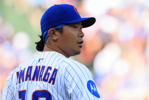 Cubs startier Shota Imanaga heads to the bullpen to warm up for a game against the Red Sox on July 19, 2025, at Wrigley Field. (John J. Kim/Chicago Tribune)