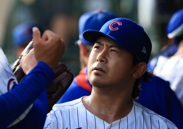 Cubs starter Shota Imanaga heads to the clubhouse after throwing the seventh inning against the Red Sox on July 19, 2025, at Wrigley Field. (John J. Kim/Chicago Tribune)