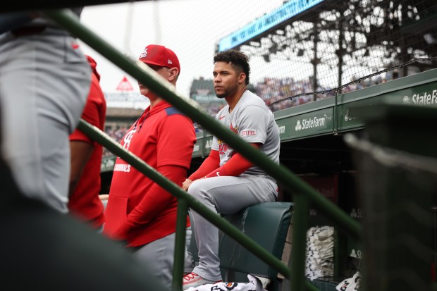Cardinals first baseman Willson Contreras watches the second inning against the Cubs at Wrigley Field on July 6, 2025, in Chicago. (John J. Kim/Chicago Tribune)