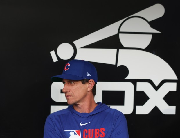 Cubs manager Craig Counsell takes reporters' questions before a game against the White Sox on July 25, 2025, at Rate Field. (John J. Kim/Chicago Tribune)