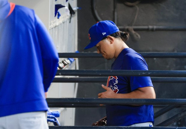 Cubs starter Shota Imanaga heads to the clubhouse after being taken out of the game in the fourth inning against the White Sox on July 25, 2025, at Rate Field. (John J. Kim/Chicago Tribune)