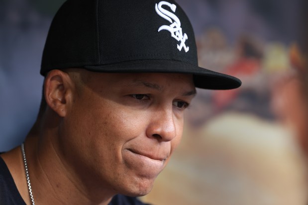 White Sox manager Will Venable takes reporters' questions before a game against the Phillies at Rate Field on July 30, 2025, in Chicago. (John J. Kim/Chicago Tribune)