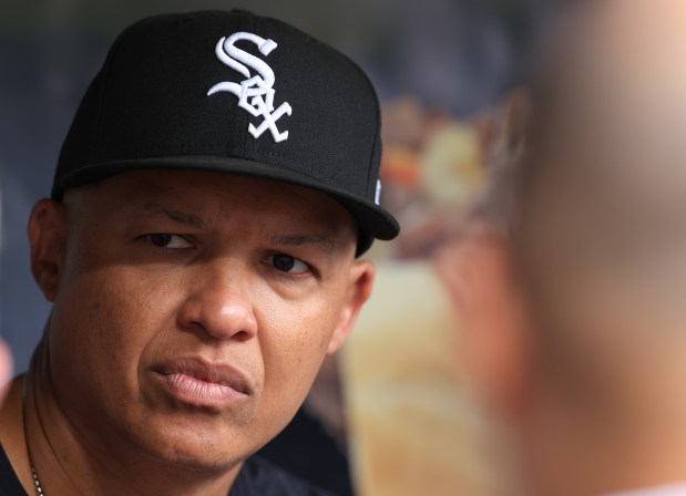 White Sox manager Will Venable takes reporters' questions before a game against the Phillies at Rate Field on July 30, 2025, in Chicago. (John J. Kim/Chicago Tribune)