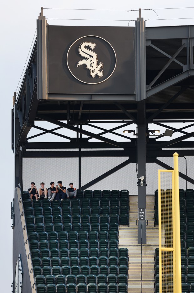 Five young fans take in the game from the upper deck in right field at Rate Field in Chicago as the Chicago White Sox face off against the Philadelphia Phillies in the first inning on July 29, 2025. (Chris Sweda/Chicago Tribune)