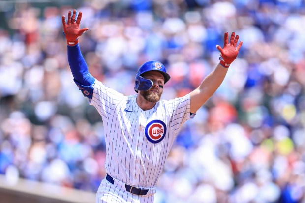 Michael Busch #29 of the Chicago Cubs celebrates hitting a solo home run during the second inning against the St. Louis Cardinals at Wrigley Field on July 5, 2025 in Chicago, Illinois. (Photo by Geoff Stellfox/Getty Images)