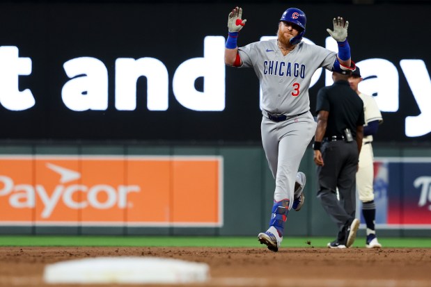 Justin Turner #3 of the Chicago Cubs runs the bases after hitting a home run in the ninth inning of a game against the Minnesota Twins at Target Field on July 8, 2025 in Minneapolis, Minnesota. (Photo by Ellen Schmidt/Getty Images)