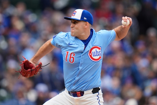 Cubs starter Matthew Boyd delivers during the second inning against the Padres on April 5, 2025, at Wrigley Field. (Erin Hooley/AP)