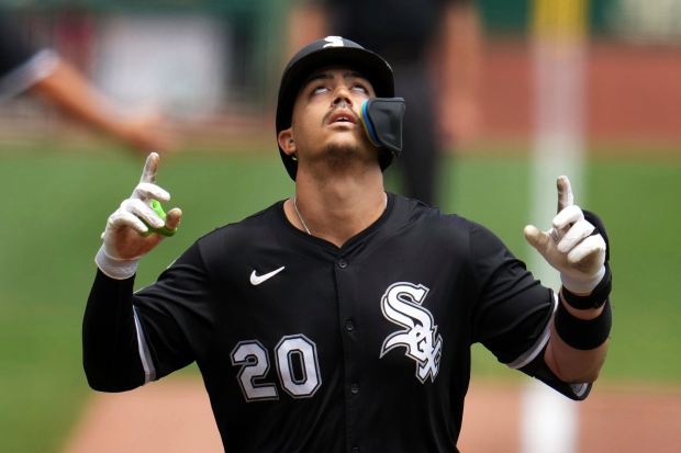 Chicago White Sox's Miguel Vargas rounds the bases after hitting a three-run home run off Pittsburgh Pirates pitcher Andrew Heaney during the first inning of a baseball game in Pittsburgh, Sunday, July 20, 2025. (AP Photo/Gene J. Puskar)