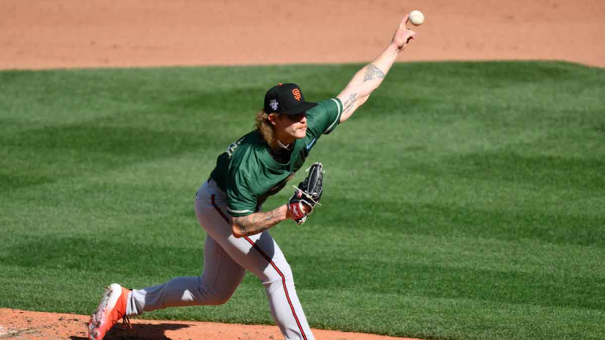 National League Futures relief pitcher Carson Whisenhunt (18) of the San Francisco Giants pitches to the American League during the third inning of the All Star-Futures game at T-Mobile Park.