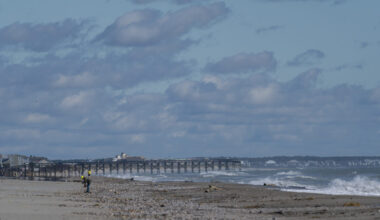 FILE - A section of the Pawleys Island pier is missing after Hurricane Ian, Oct. 1, 2022, in Pawley...