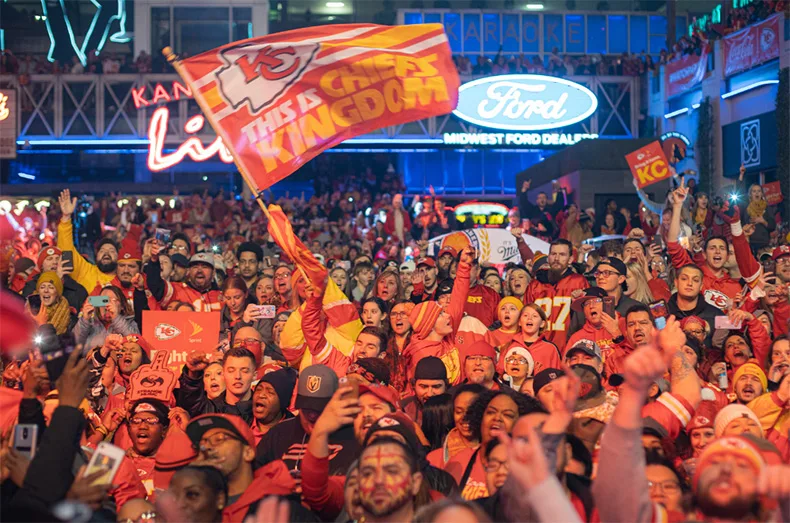 Chiefs fans gather in the Power & Light District after the Super Bowl win in 2020.