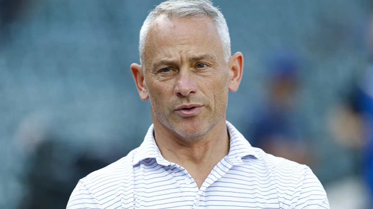 Chicago Cubs president of baseball operations Jed Hoyer speaks before a baseball game between the Chicago Cubs and Cleveland Guardians at Wrigley Field. 
