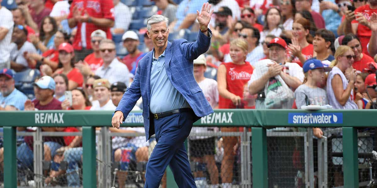 Philadelphia Phillies president Dave Dombrowski during Phillies Alumni Weekend and the 20th anniversary of Citizens Bank Park before game against the Washington Nationals at Citizens Bank Park.