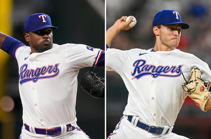 Texas Rangers pitchers Kumar Rocker (left) and Jack Leiter (right).