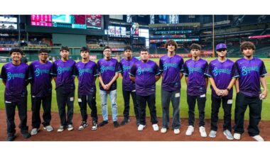 Corbin Carroll surprised D-backs Nike RBI All-Star teams with new gear before the players from 12 A...