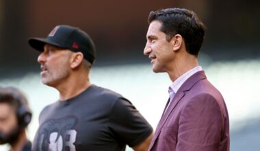 Diamondbacks' Torey Lovullo (left) and Mike Hazen (right)...