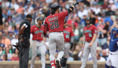 Eugenio Suárez #28 of the Arizona Diamondbacks...