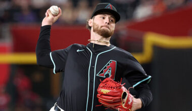 Starter Ryne Nelson #19 of the Arizona Diamondbacks...
