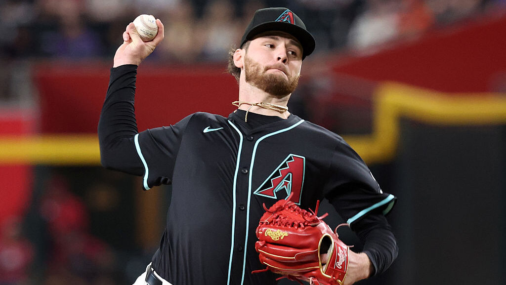Starter Ryne Nelson #19 of the Arizona Diamondbacks...