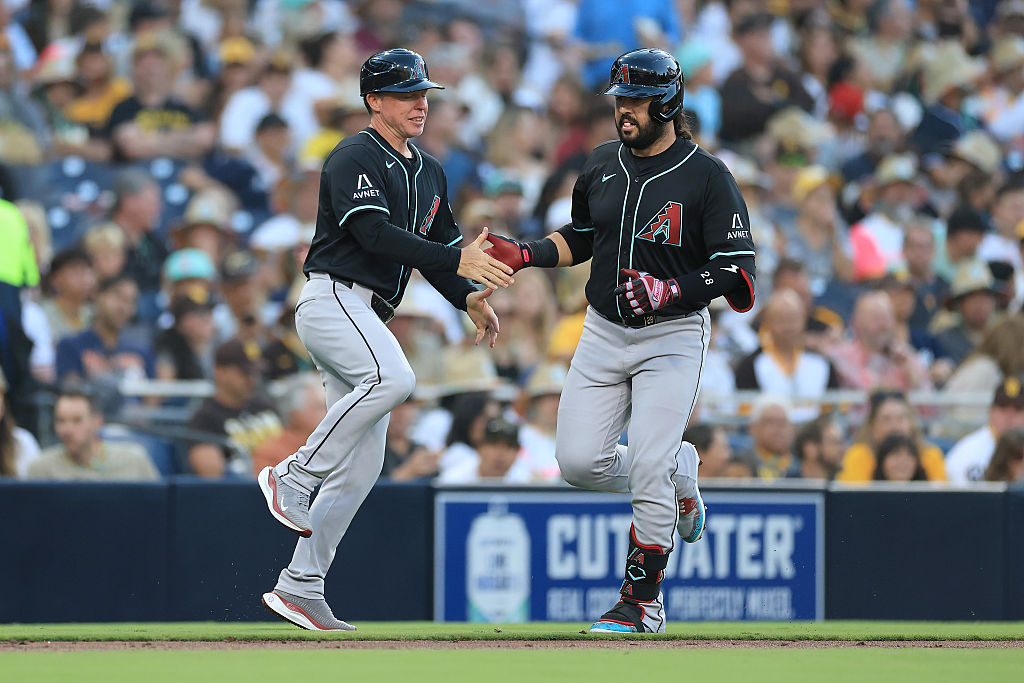 Eugenio Suárez #28 of the Arizona Diamondbacks...